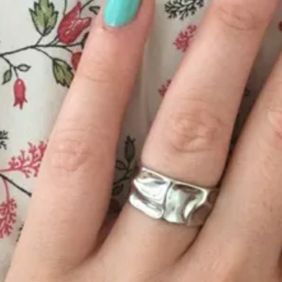 NEW 925 Sterling Silver Geometric Hammered Adjustable Band Ring - Picture 6 of 13